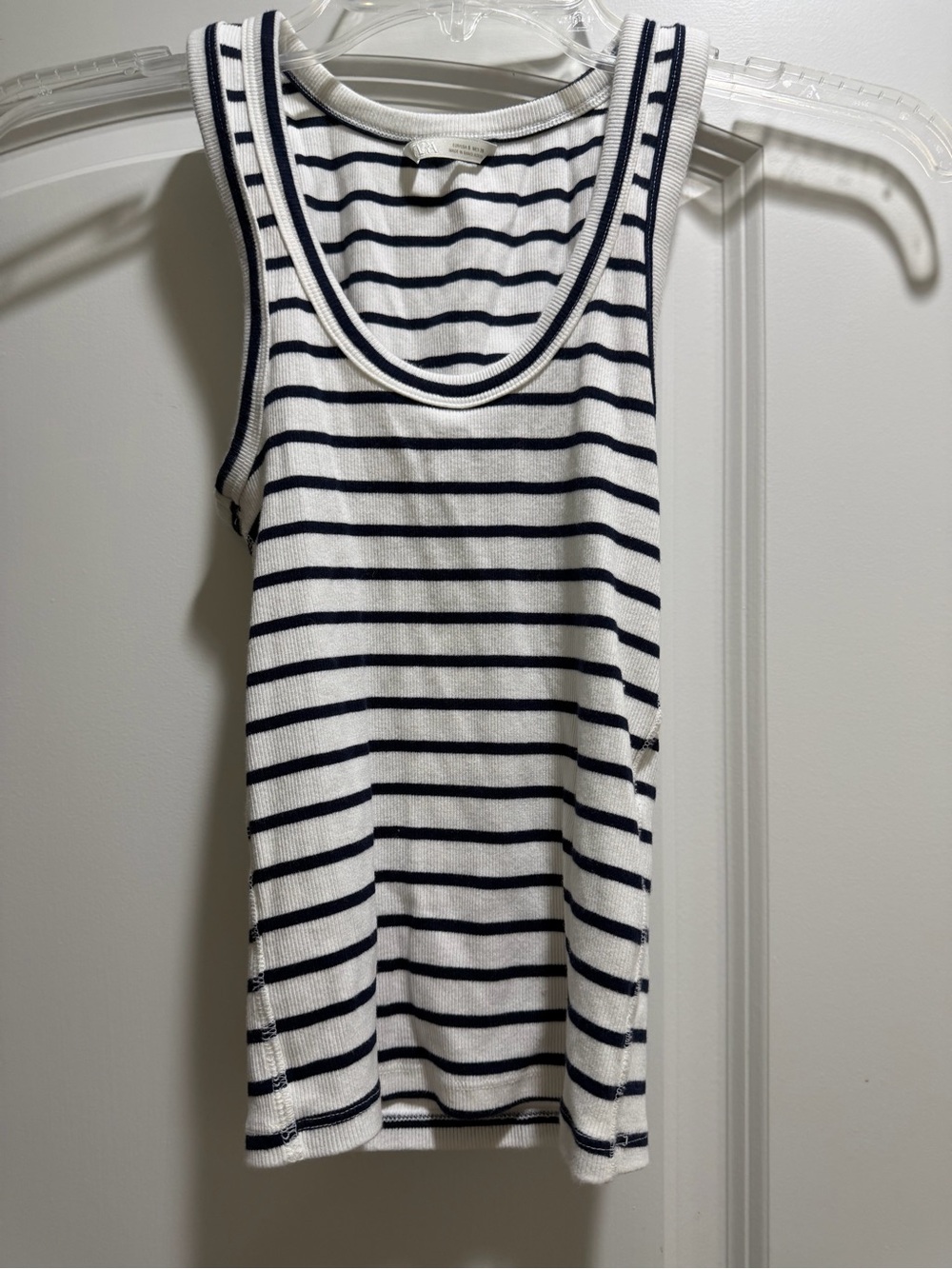 Zara White and Navy Striped Ribbed Tank